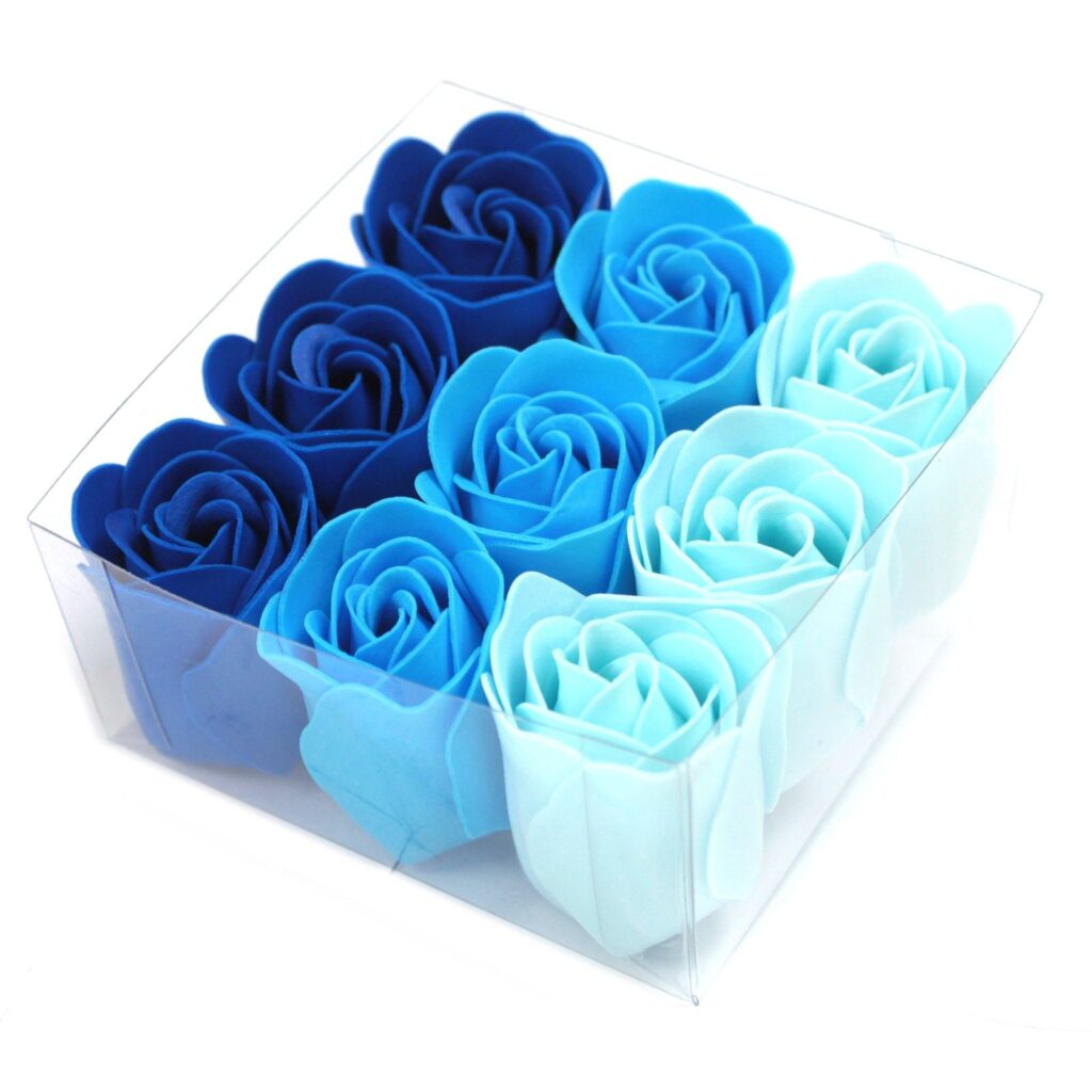 Lot de 9 fleurs en savon – roses bleues