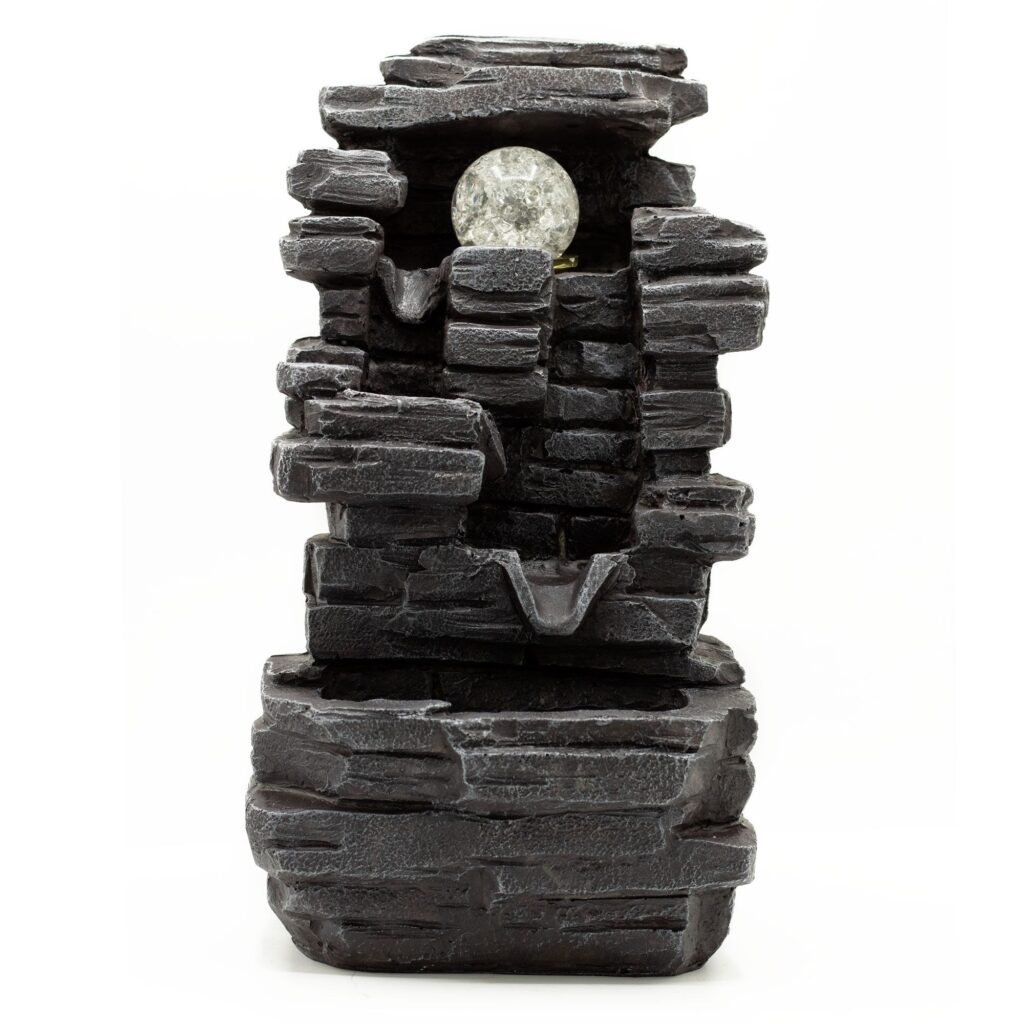 Fontaine d'intérieur - Roches naturelles et boule en verre 35 cm