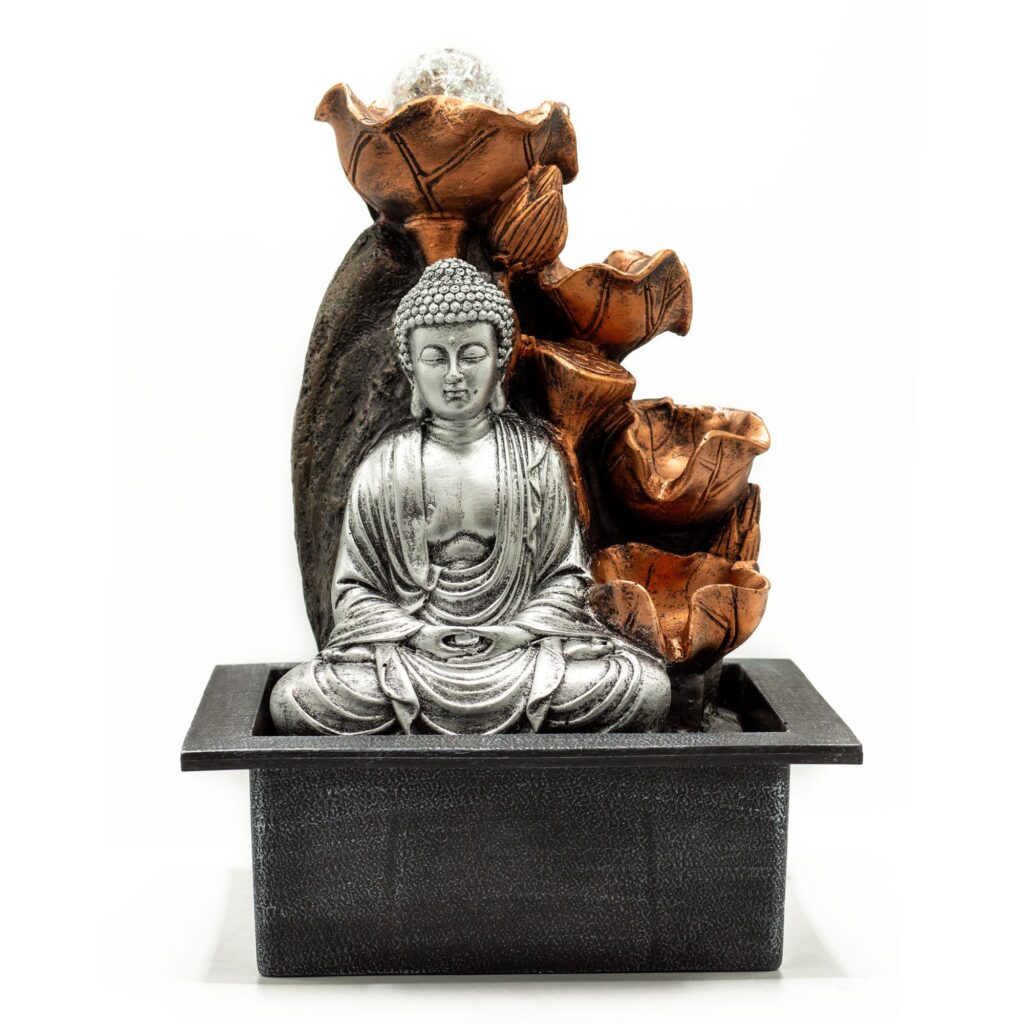 Fontaine d'intérieur - Cascade Bouddha argenté et boule de cristal 35 cm