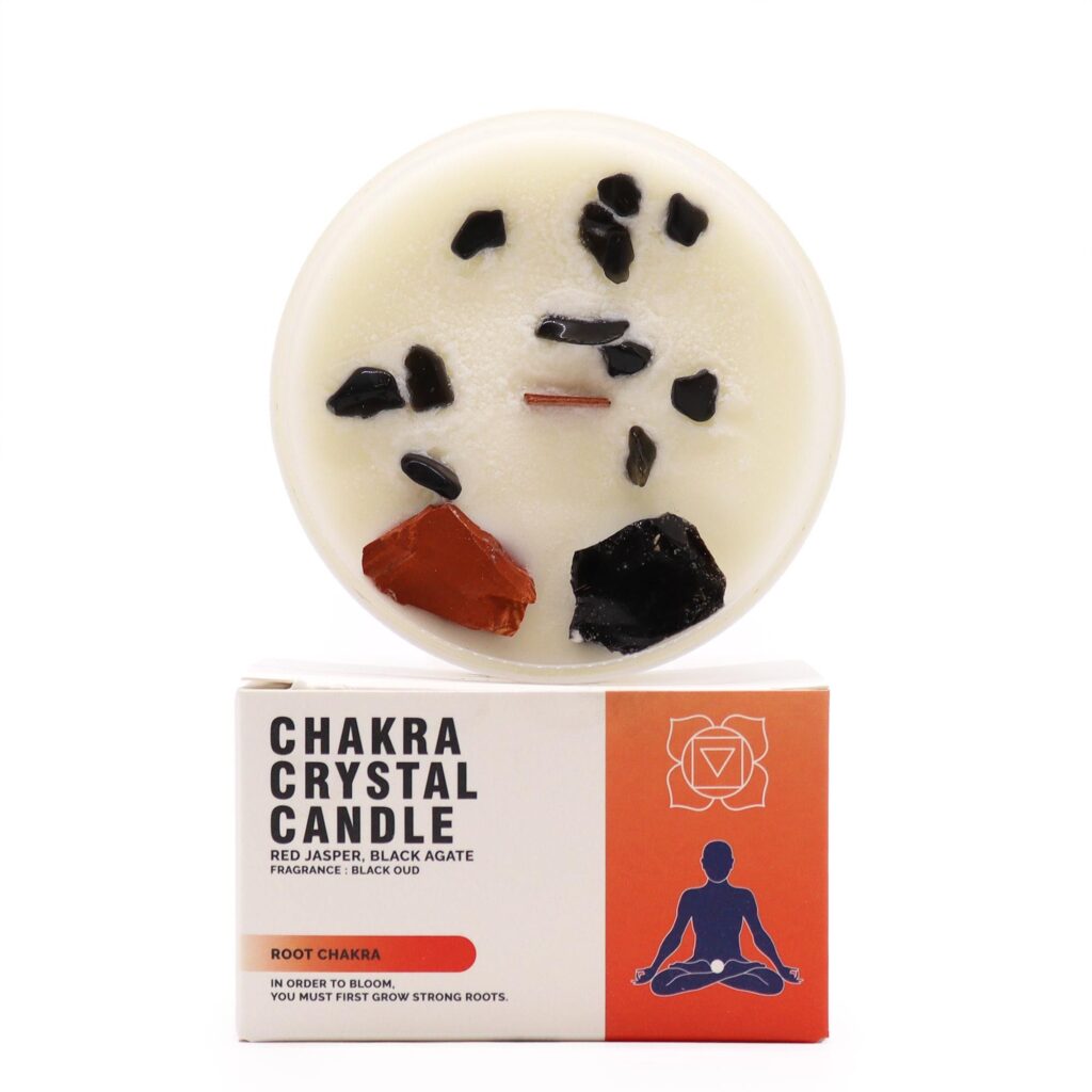Bougie Cristal Chakra - Chakra Racine (Stabilité & Enracinement)