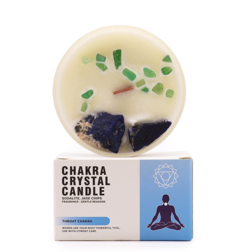 Bougie Cristal Chakra - Chakra de la Gorge (Communication & Expression)